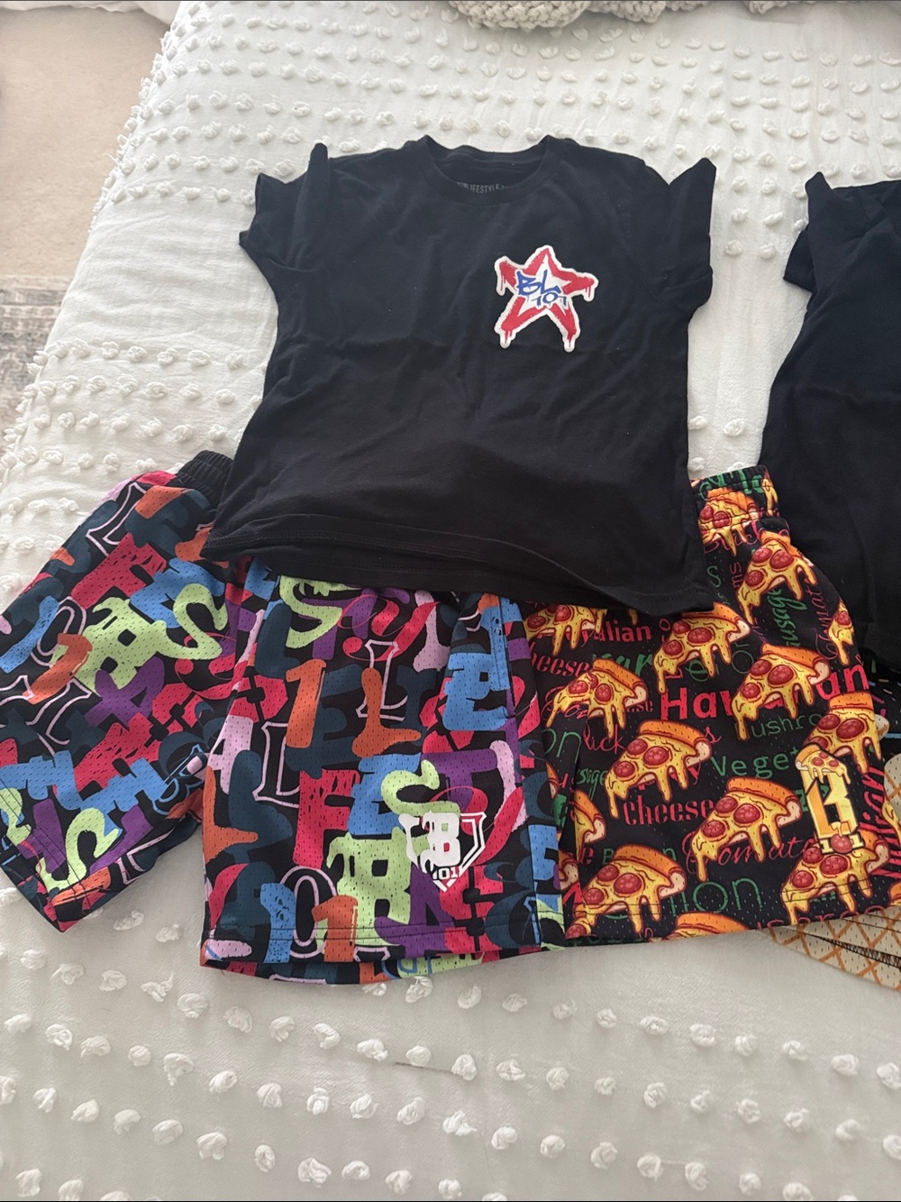 Lot of Black Graphic Tee Shirts with Colorful Shorts - Picture 2 of 4